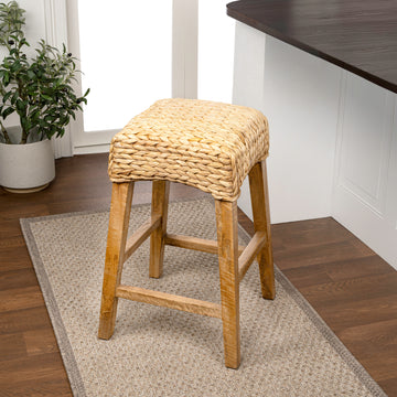Maui Rustic Bohemian Hyacinth/Wood Backless Counter Stool